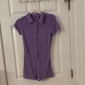 Purple Collared Button-Up Women's Romper